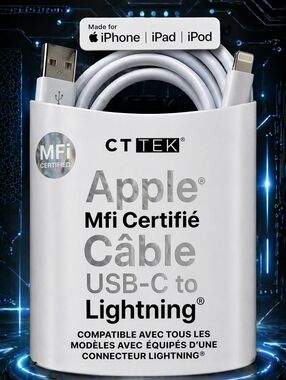 CT TEK 4 FT White MFi Certified Lightning Cable